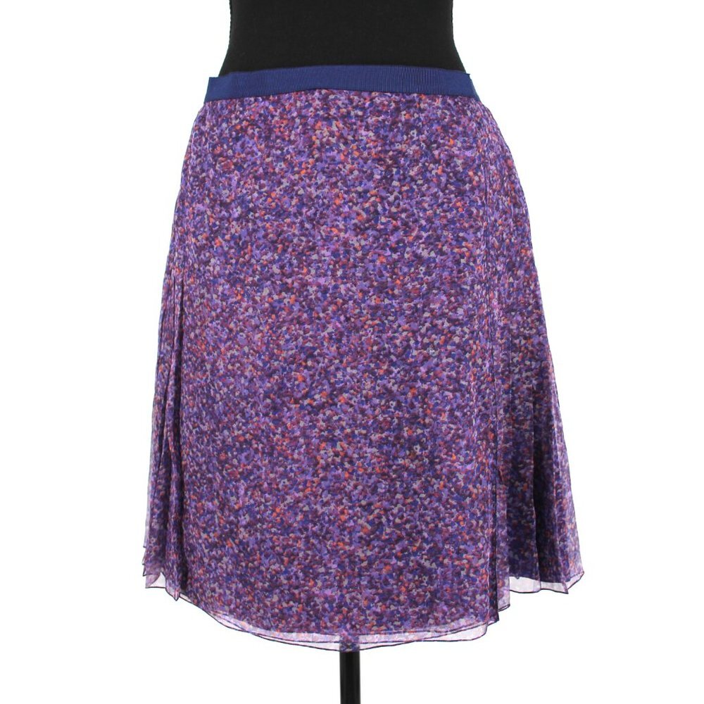 Christian Dior Silk Wrap A-Line Pleated Skirt Navy Blue Purple Abstract Print 42